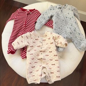 Cozy Striped Red and Quilted Gray Kids Footies